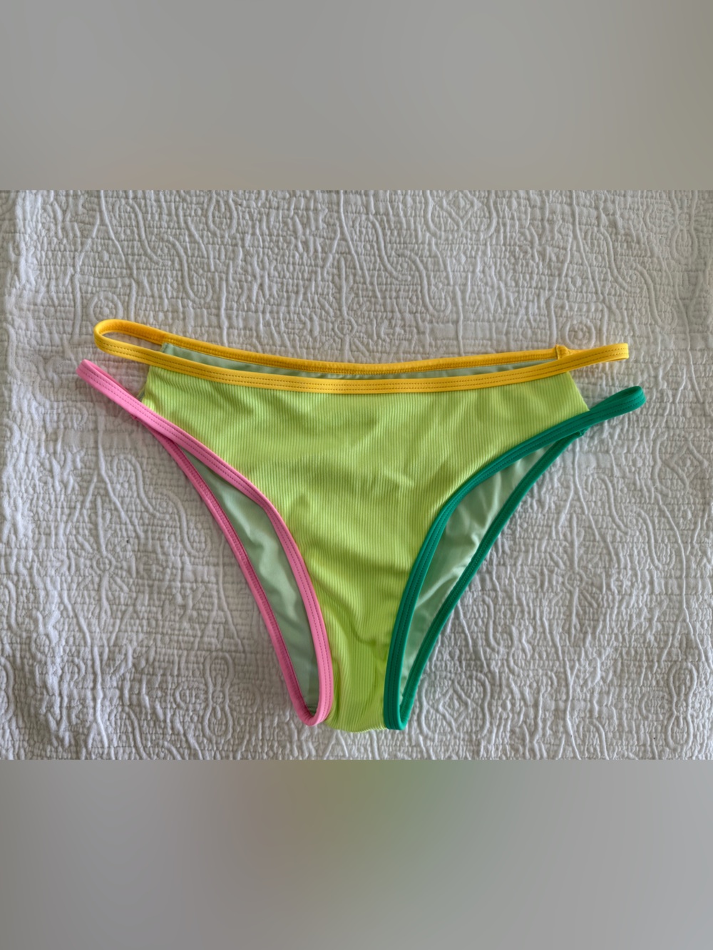 Cupshe Neon Lime Bikini Bottom with Yellow, Pink & Green Trim